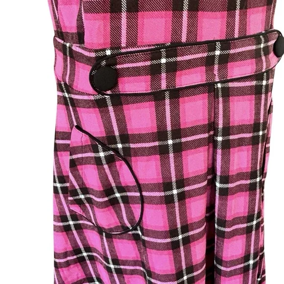 Smak Parlour 1950s Retro Pink Black Tartan Plaid Fit & Flare Dress Womens 1X/16 - Picture 4 of 11
